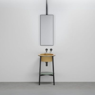 lavabo Catino Tondo appoggio Ceramica Cielo Ø 50 × 83 h cm struttura nero matt piano Alga lavabo Anemone (2)