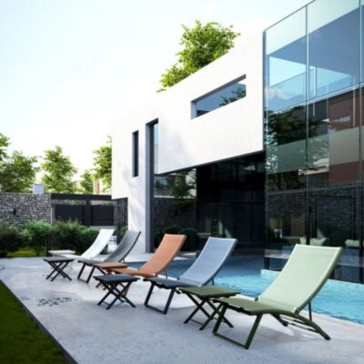 set 2 sdraio Taylor Navy 1 tavolino Bizzotto